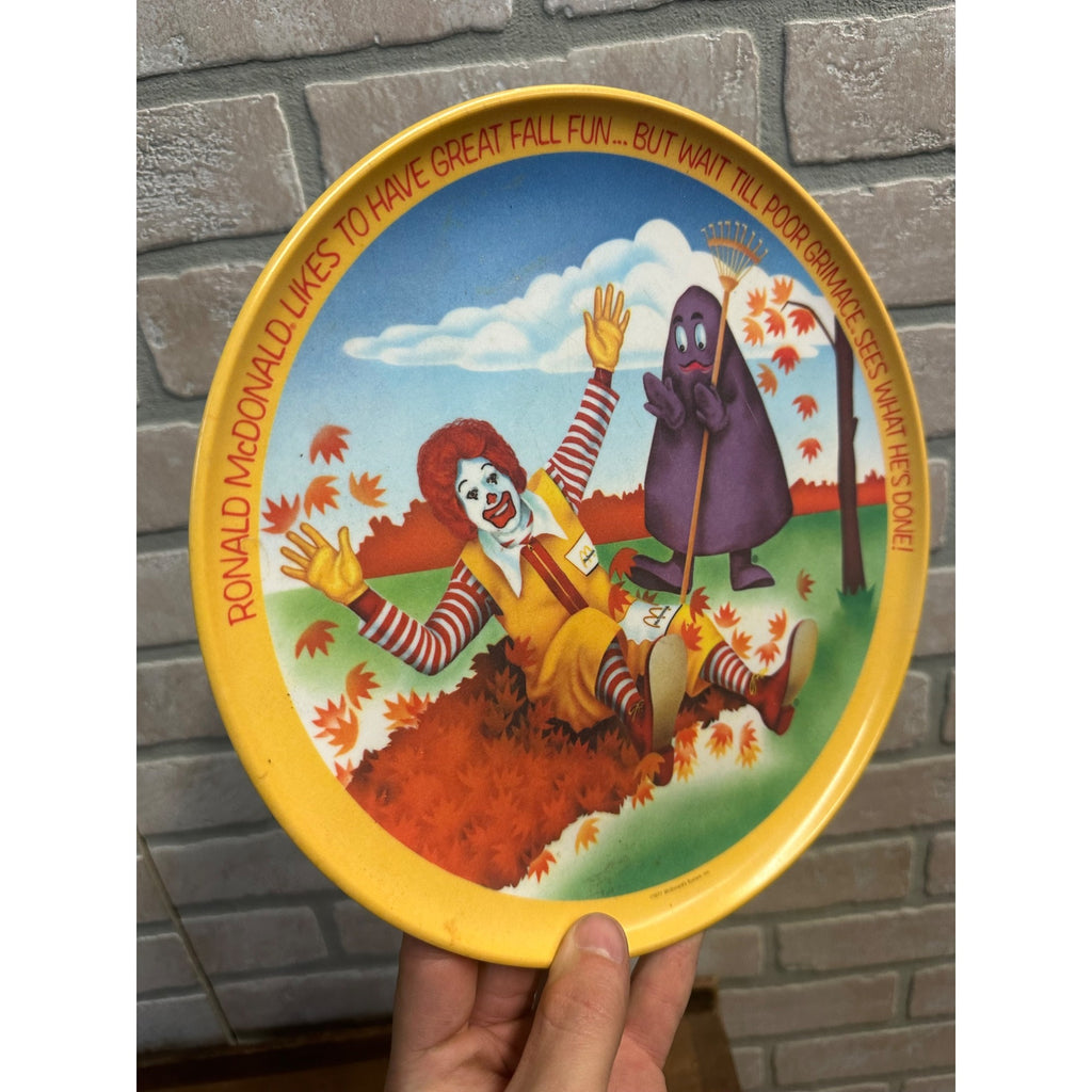 Vintage McDonalds Plate 1977 Ronald McDonald and Grimace Melemine Kids Fall
