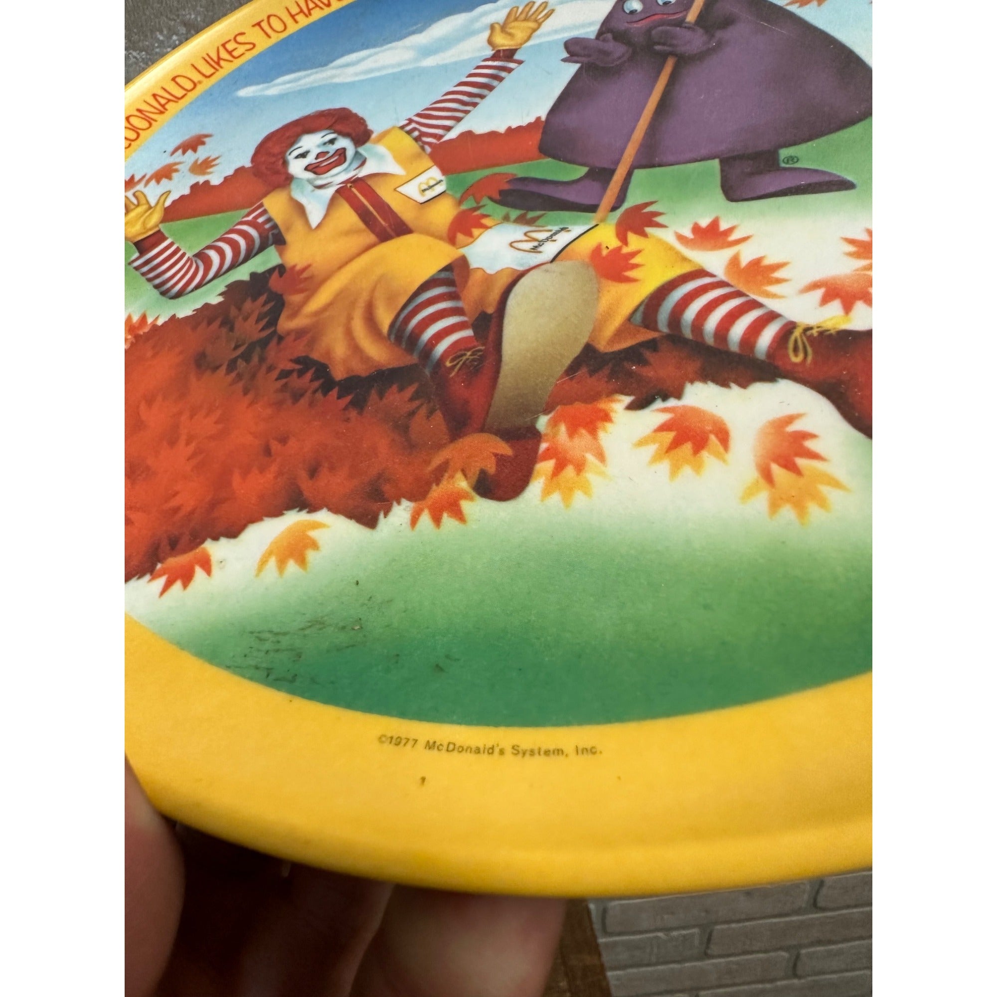 Vintage McDonalds Plate 1977 Ronald McDonald and Grimace Melemine Kids Fall