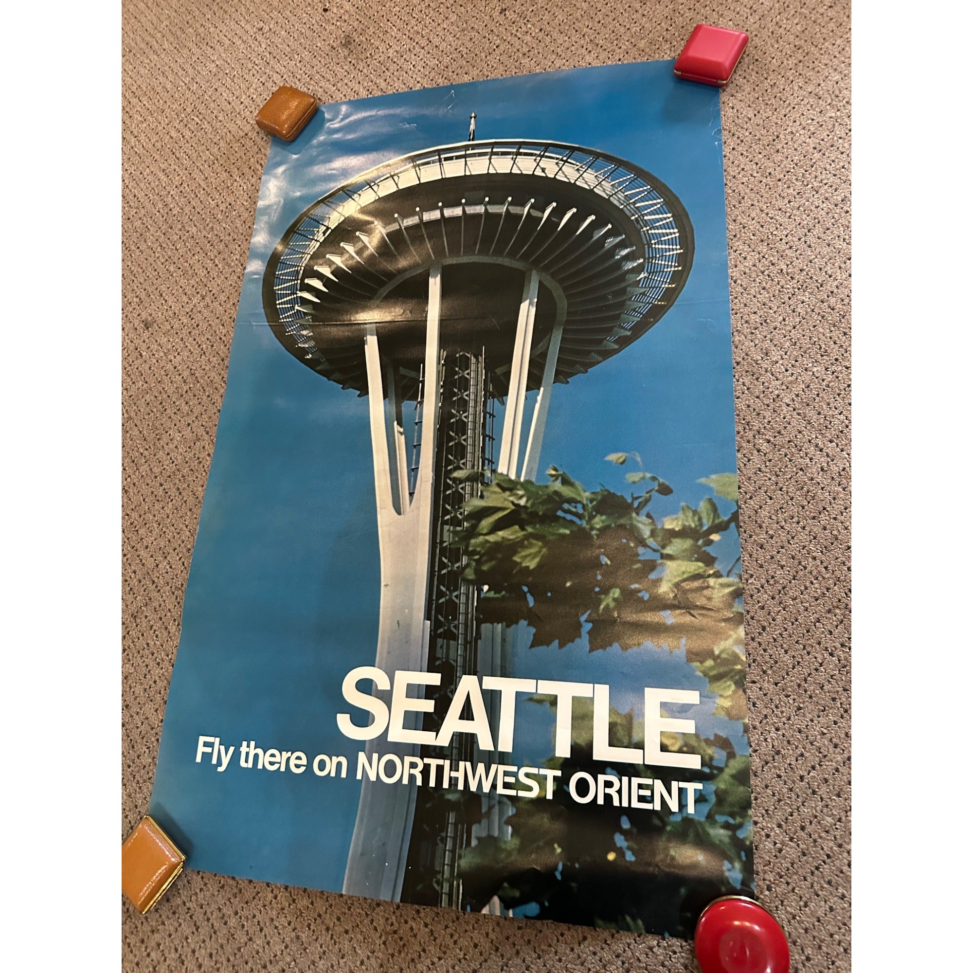 RARE Original Vintage Fly Northwest Orient Airlines Seattle Poster Airport Travel