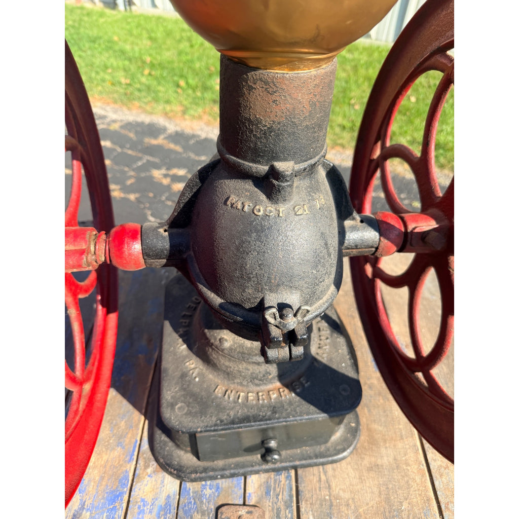 Antique Large Enterprise Cast Iron Double Wheel Coffee Grinder Mill w/ Eagle Topper