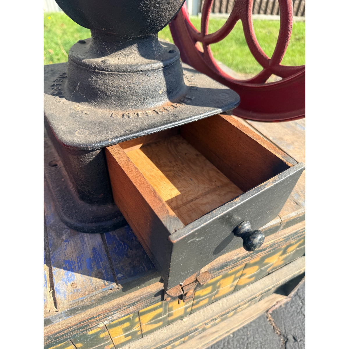 Antique Large Enterprise Cast Iron Double Wheel Coffee Grinder Mill w/ Eagle Topper