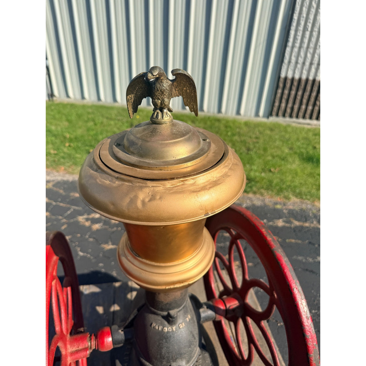 Antique Large Enterprise Cast Iron Double Wheel Coffee Grinder Mill w/ Eagle Topper