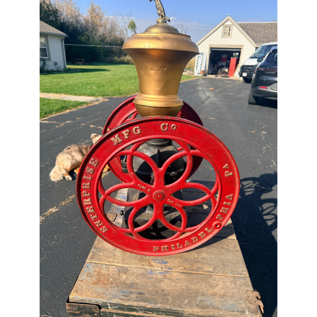 Antique Large Enterprise Cast Iron Double Wheel Coffee Grinder Mill w/ Eagle Topper