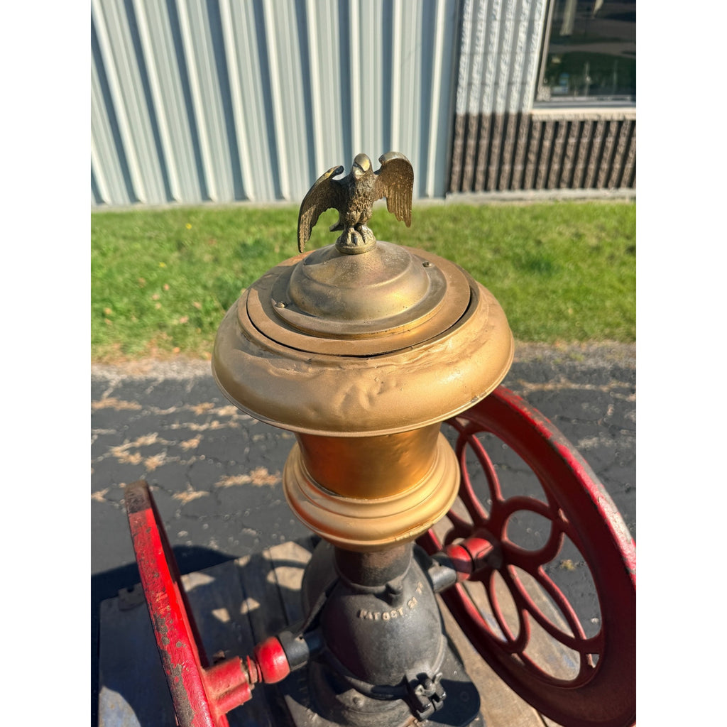 Antique Large Enterprise Cast Iron Double Wheel Coffee Grinder Mill w/ Eagle Topper