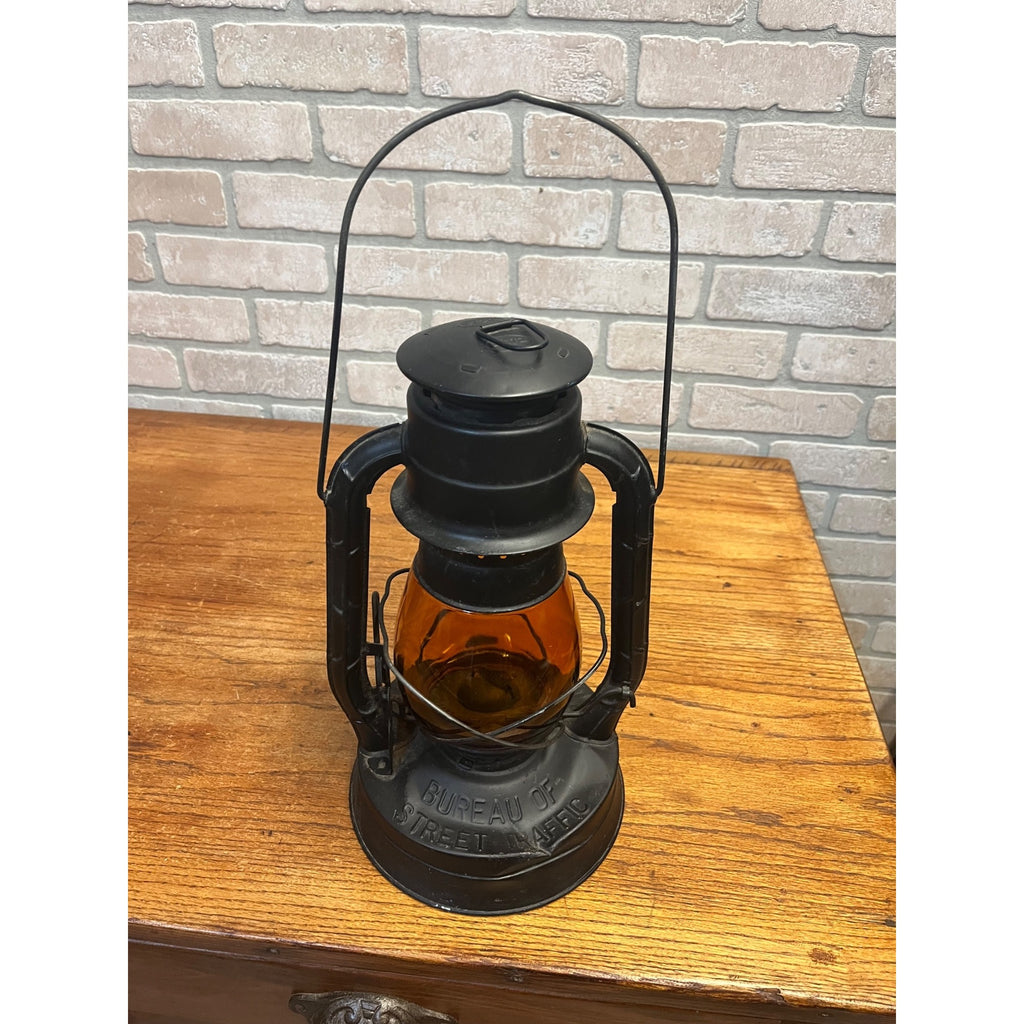 Vintage Dietz Bureau of Street Traffic Orange Amber Glass Globe Kero Lantern