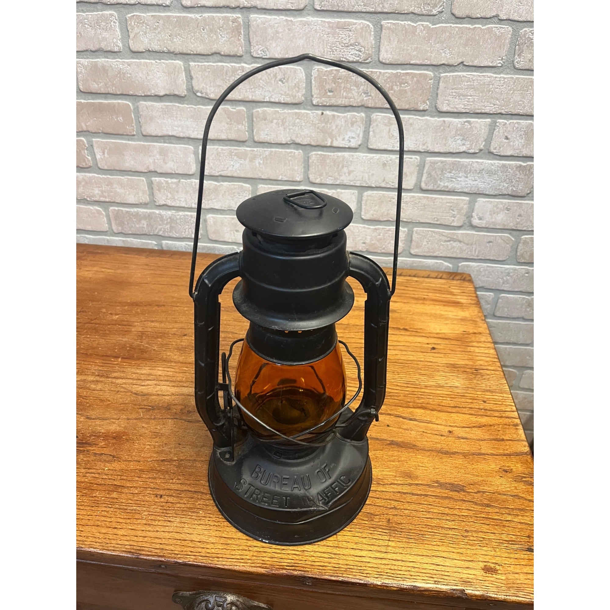 Vintage Dietz Bureau of Street Traffic Orange Amber Glass Globe Kero Lantern
