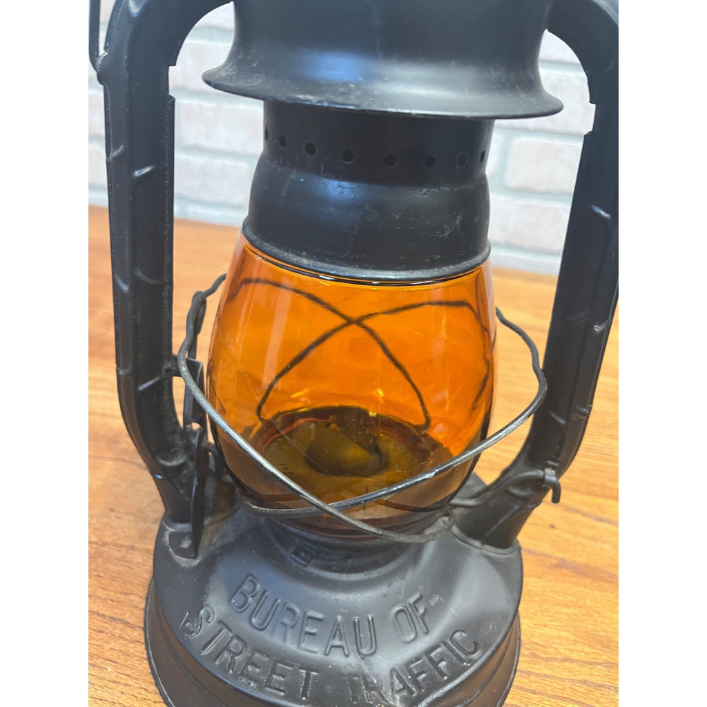 Vintage Dietz Bureau of Street Traffic Orange Amber Glass Globe Kero Lantern