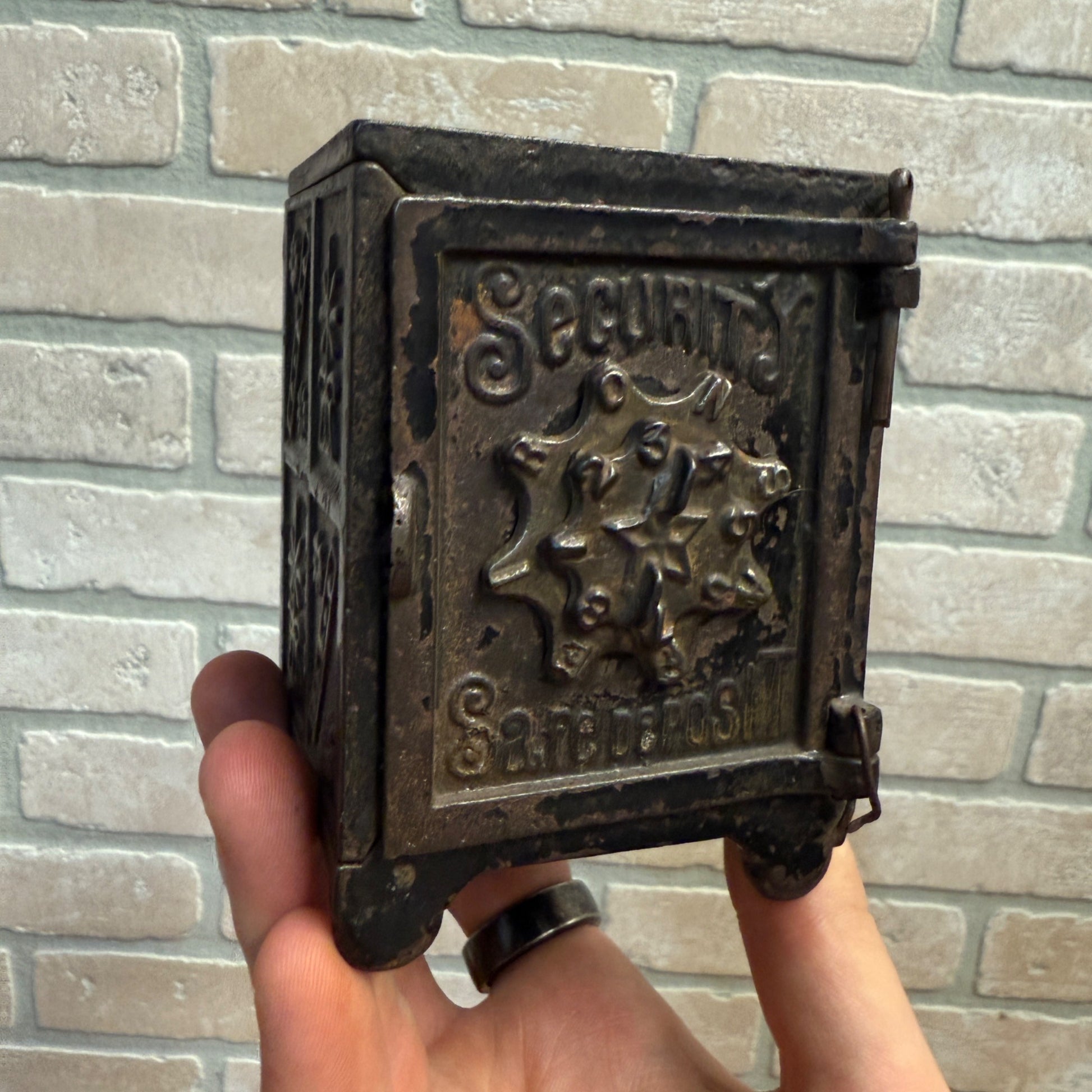 Antique Security Safe Deposit Cast Iron Toy Combination Still Bank - Ornate