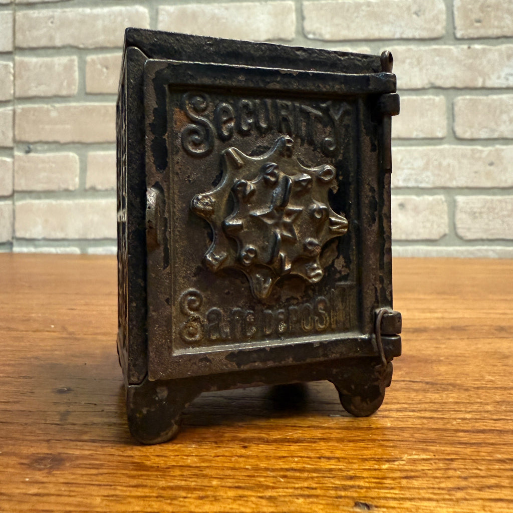 Antique Security Safe Deposit Cast Iron Toy Combination Still Bank - Ornate