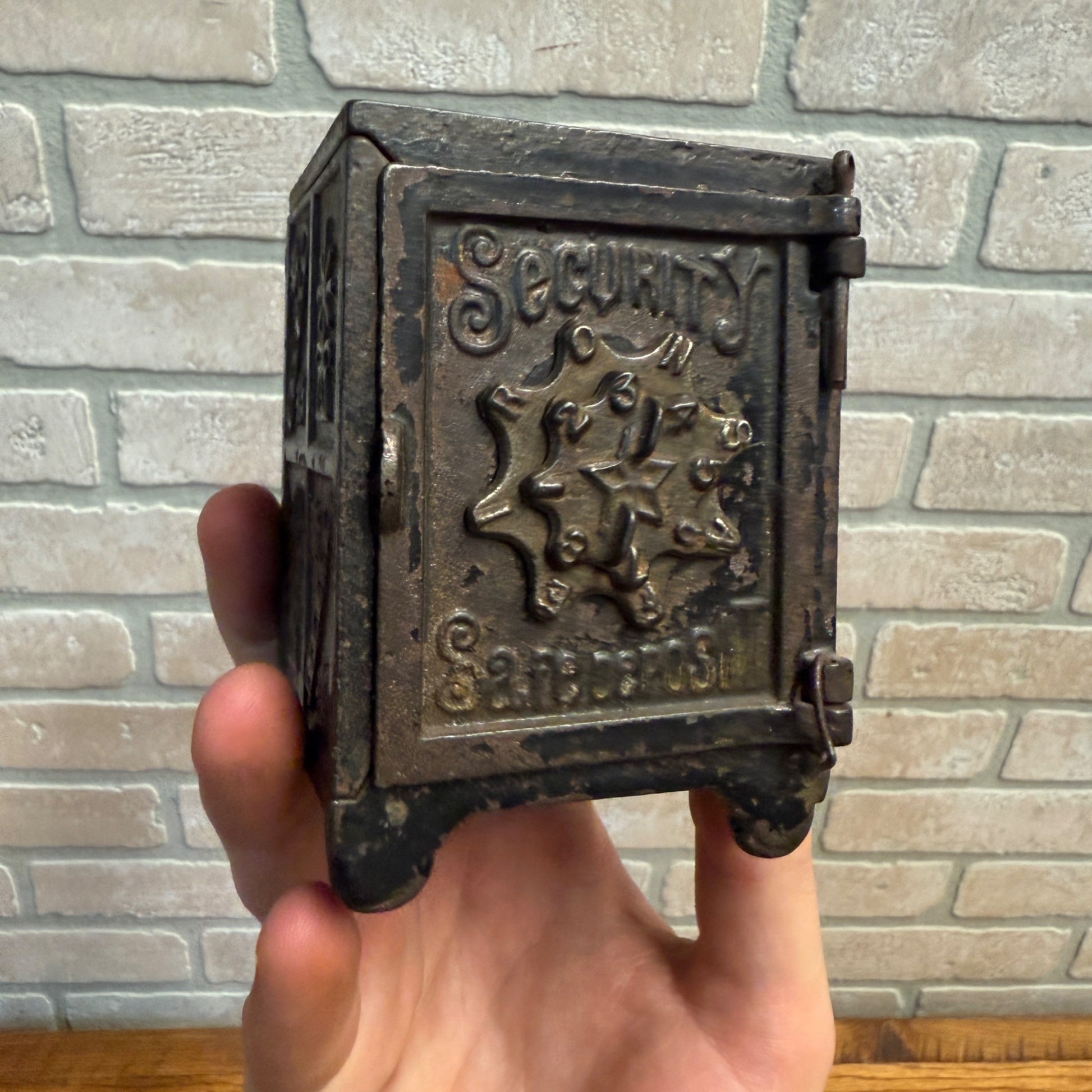 Antique Security Safe Deposit Cast Iron Toy Combination Still Bank - Ornate