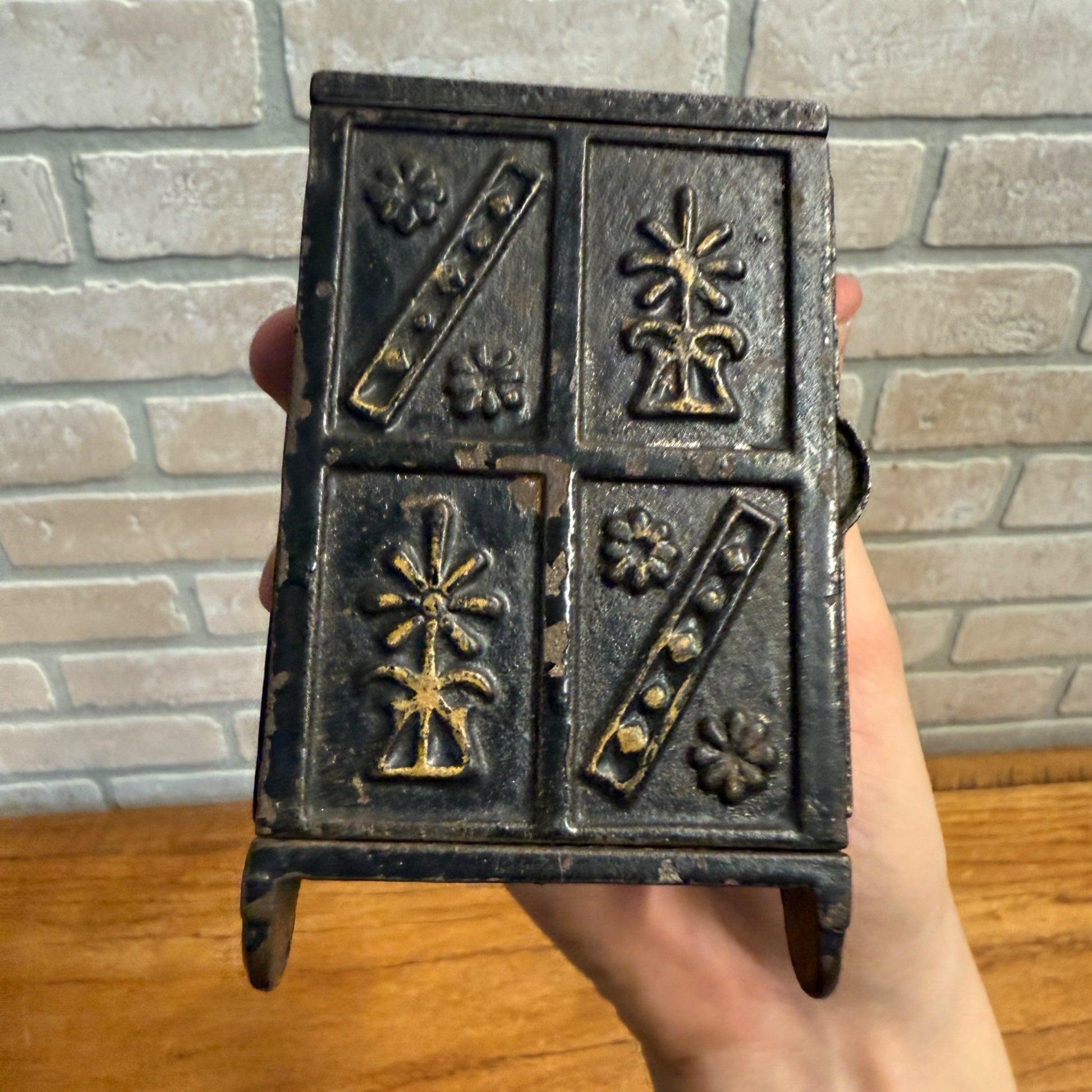 Antique Security Safe Deposit Cast Iron Toy Combination Still Bank - Ornate