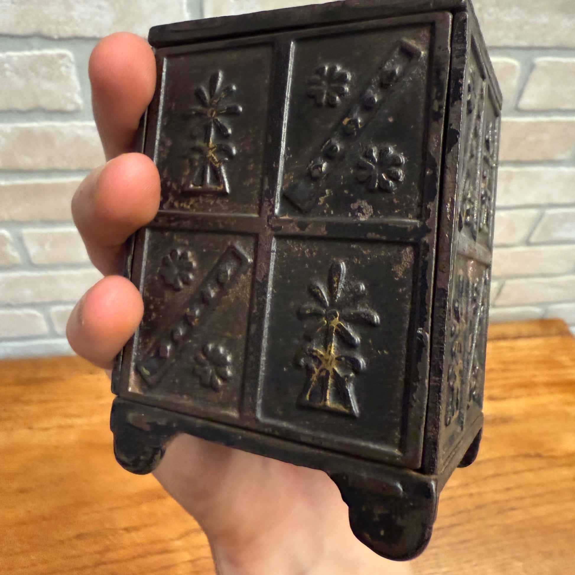 Antique Security Safe Deposit Cast Iron Toy Combination Still Bank - Ornate