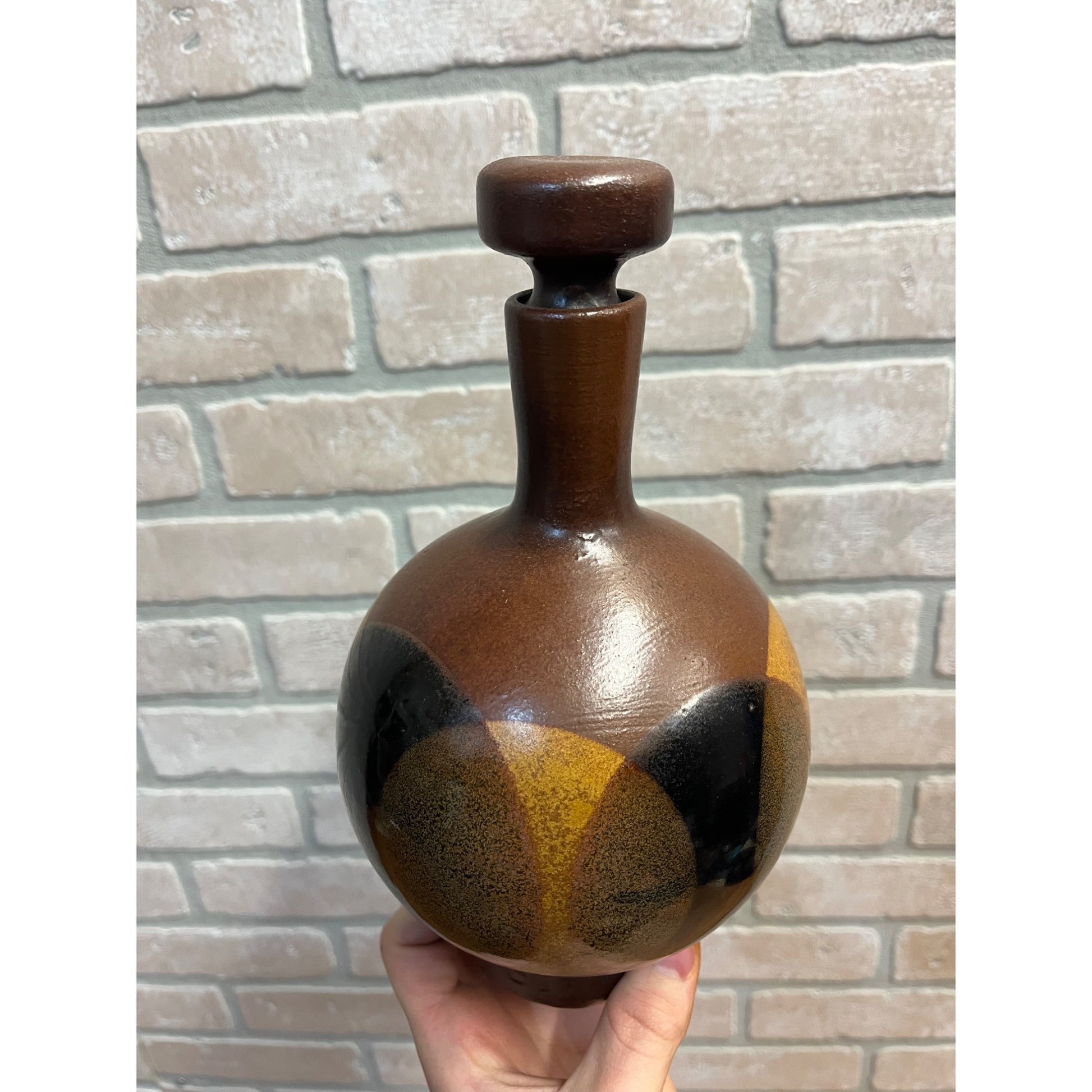 Original 1970s MCM Robert Maxwell Pottery 4pc Liquor Decanter & Cup Set Vintage