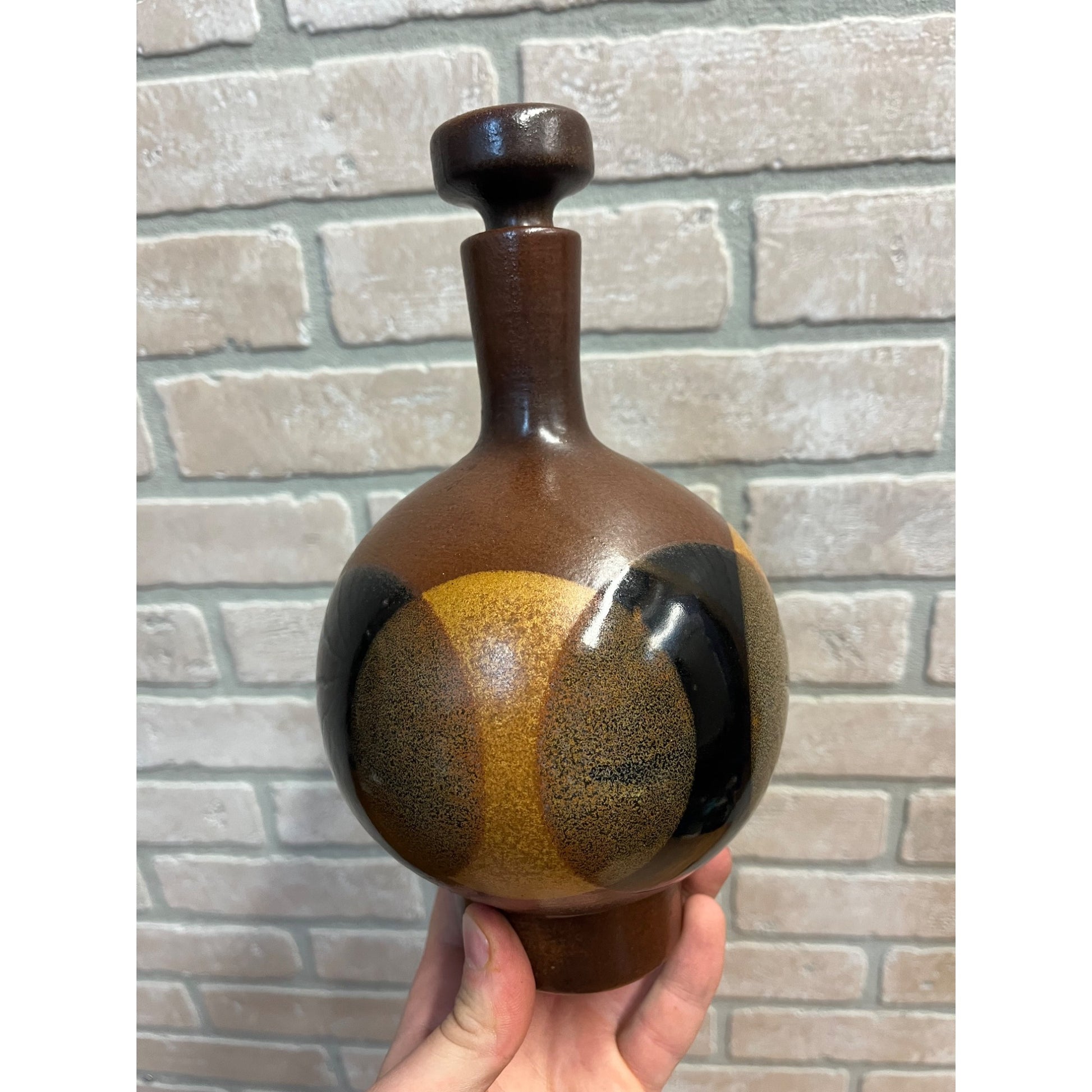 Original 1970s MCM Robert Maxwell Pottery 4pc Liquor Decanter & Cup Set Vintage