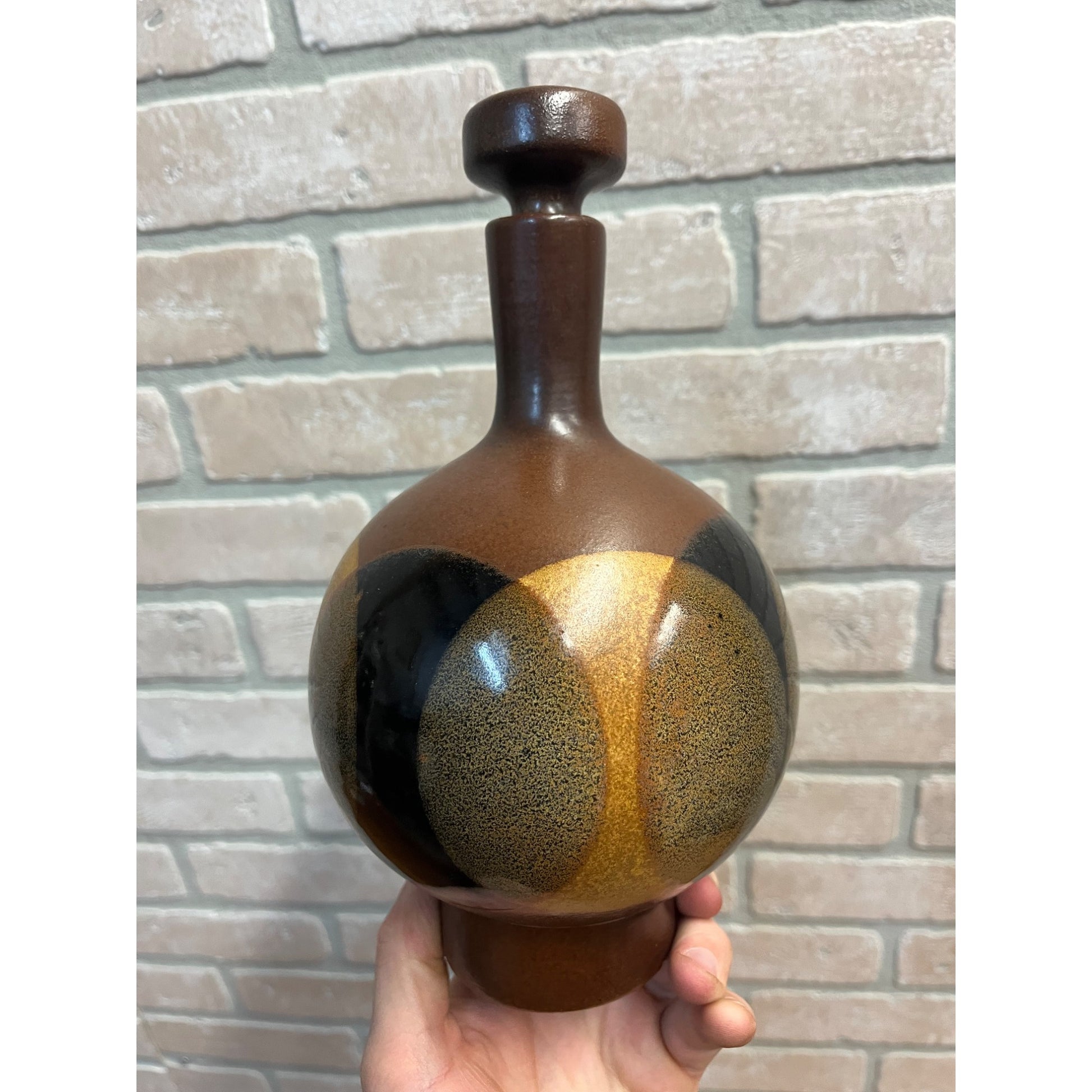 Original 1970s MCM Robert Maxwell Pottery 4pc Liquor Decanter & Cup Set Vintage