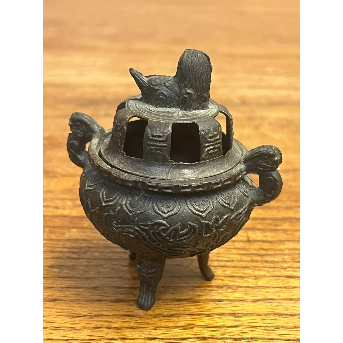 Vintage Foo Dog Asian Miniature Censer Incense Burner Cast Spelter Pot Metal