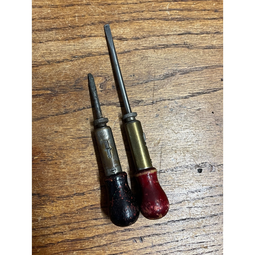 Vintage German Wood Handle Ratcheting Screwdrivers Lot (2) Antique Tools