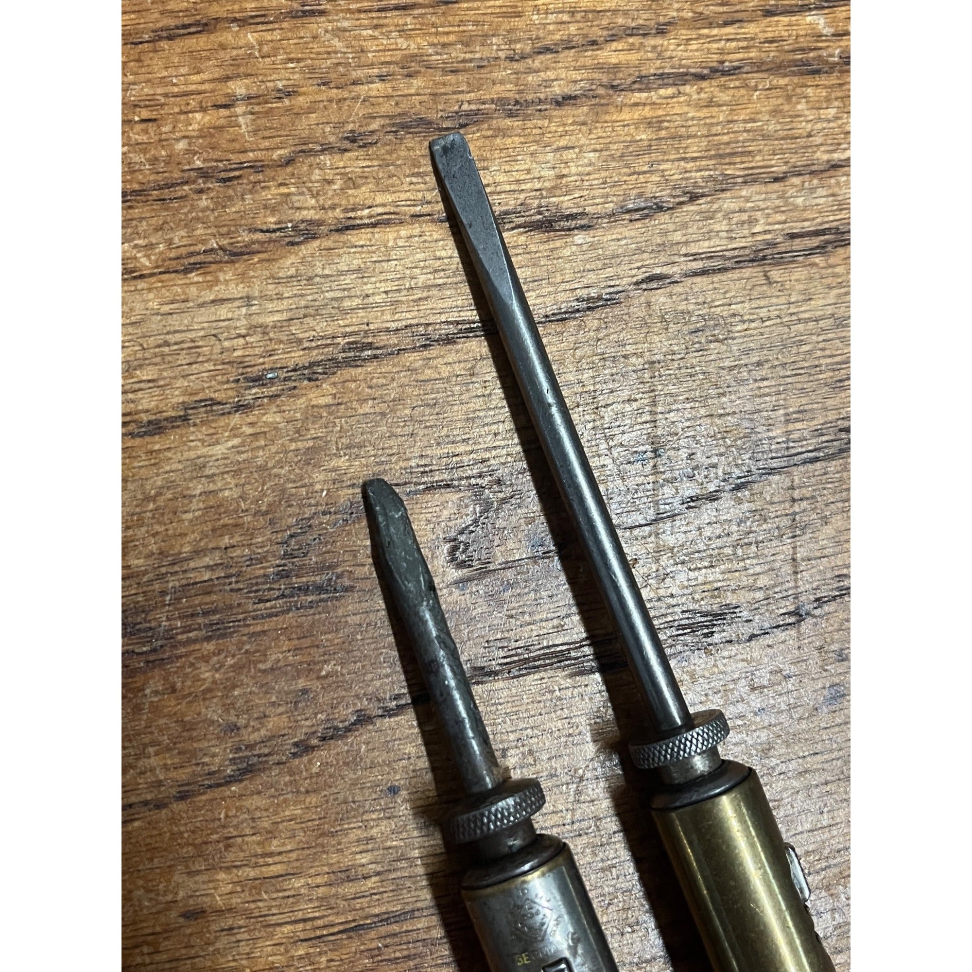 Vintage German Wood Handle Ratcheting Screwdrivers Lot (2) Antique Tools