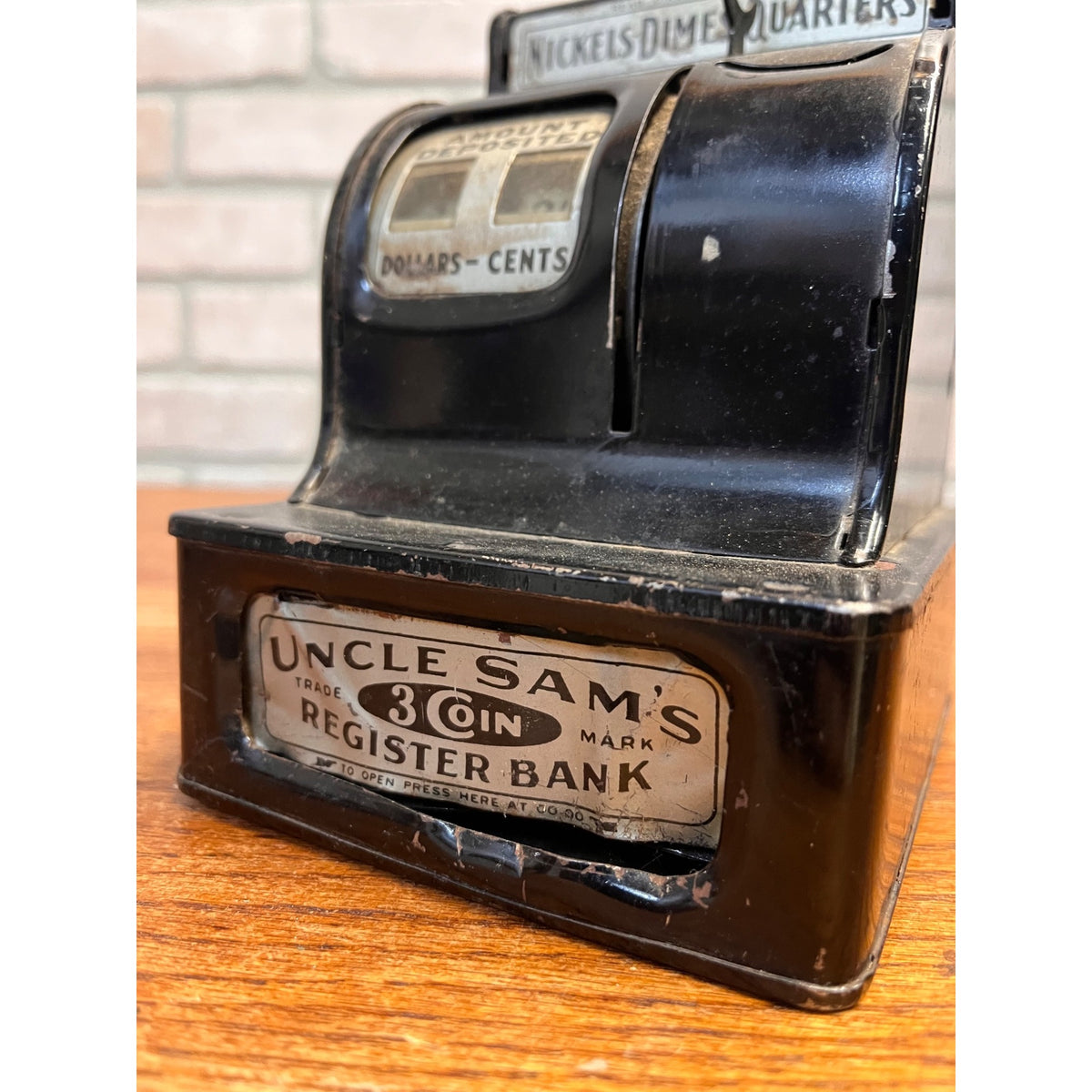 Vintage 1930s Uncle Sam’s 3 Coin Register Bank Nickels Dimes Quarters Metal