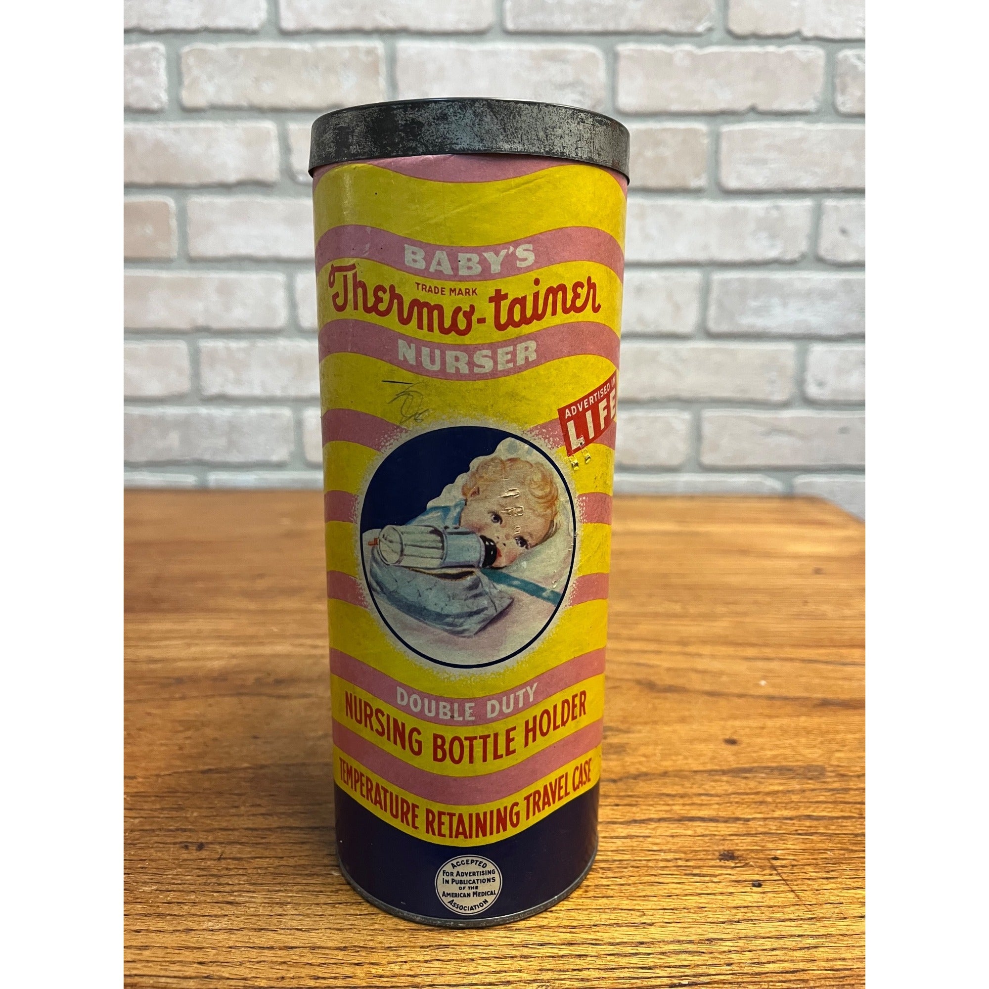 Vintage 1950s Baby's Thermo-Tainer Insulated Nursing Bottle Holder w/ Tube