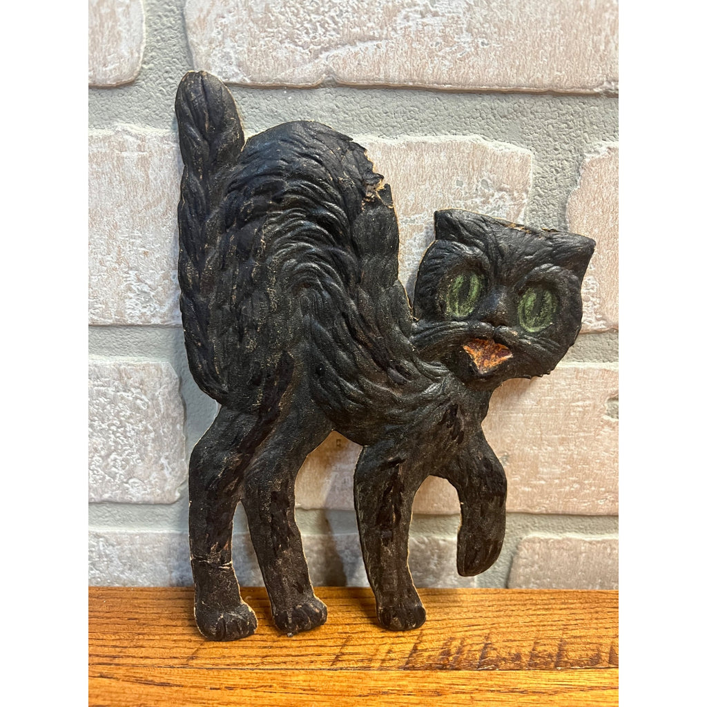 Antique Halloween Black Cat Arched Back German Diecut Vintage 4.5" x 6.5"