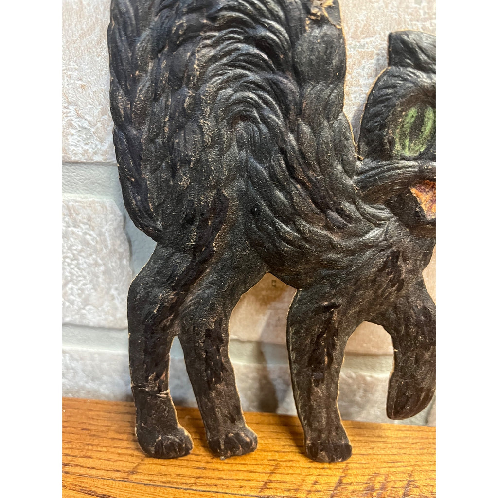 Antique Halloween Black Cat Arched Back German Diecut Vintage 4.5" x 6.5"
