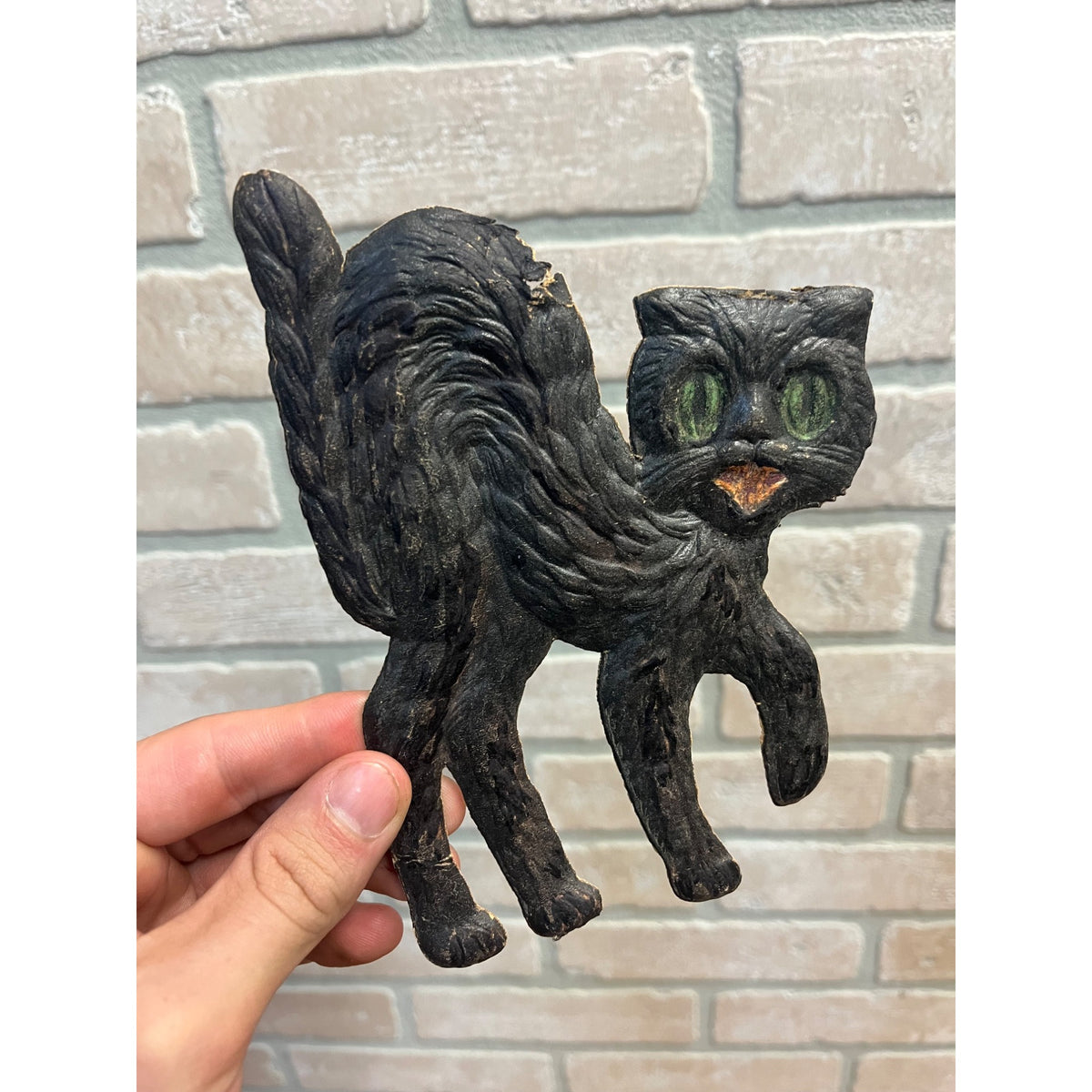 Antique Halloween Black Cat Arched Back German Diecut Vintage 4.5" x 6.5"