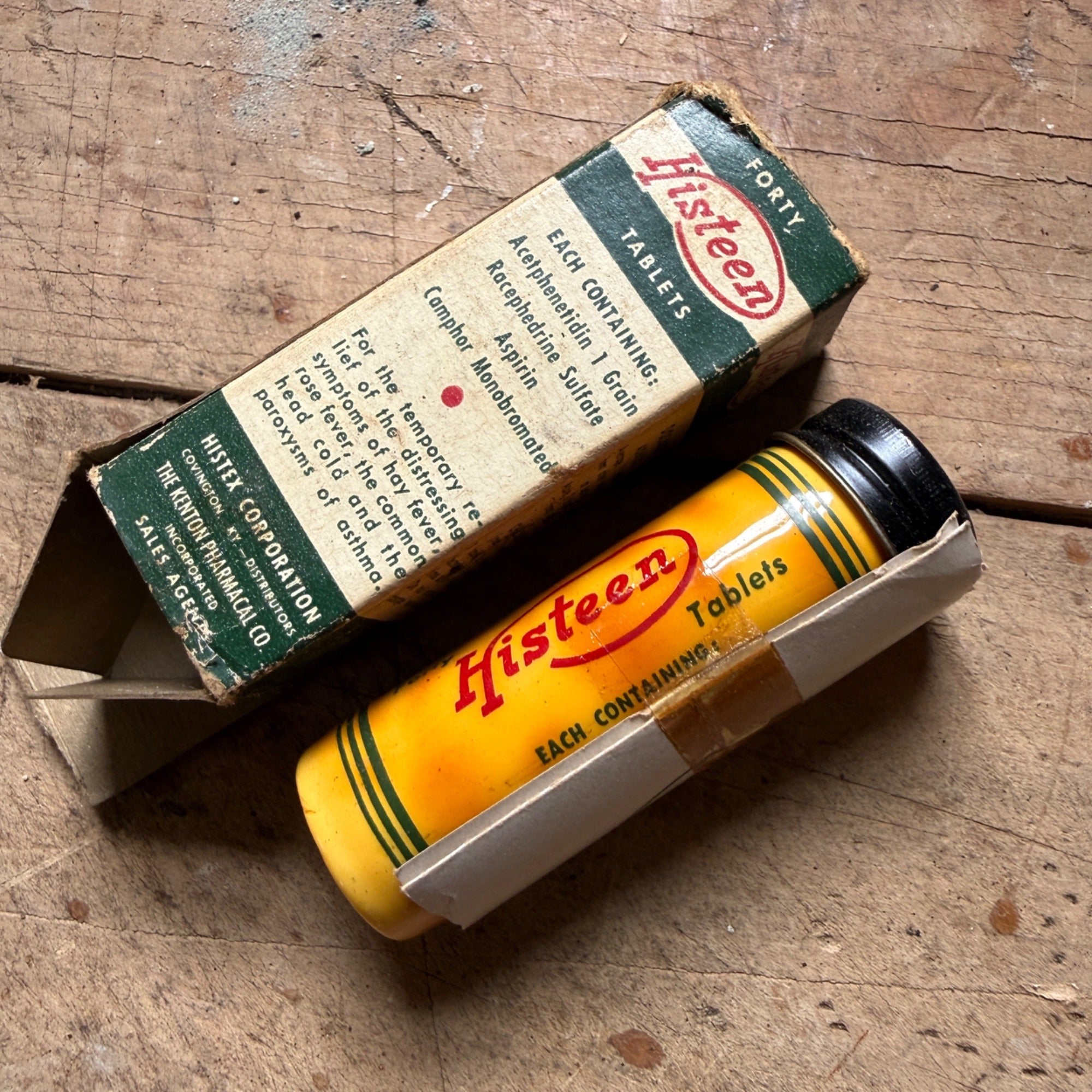 Vintage Histeen Tablets Medicine Tube Box Histex Corp Hay Fever Cold Remedy