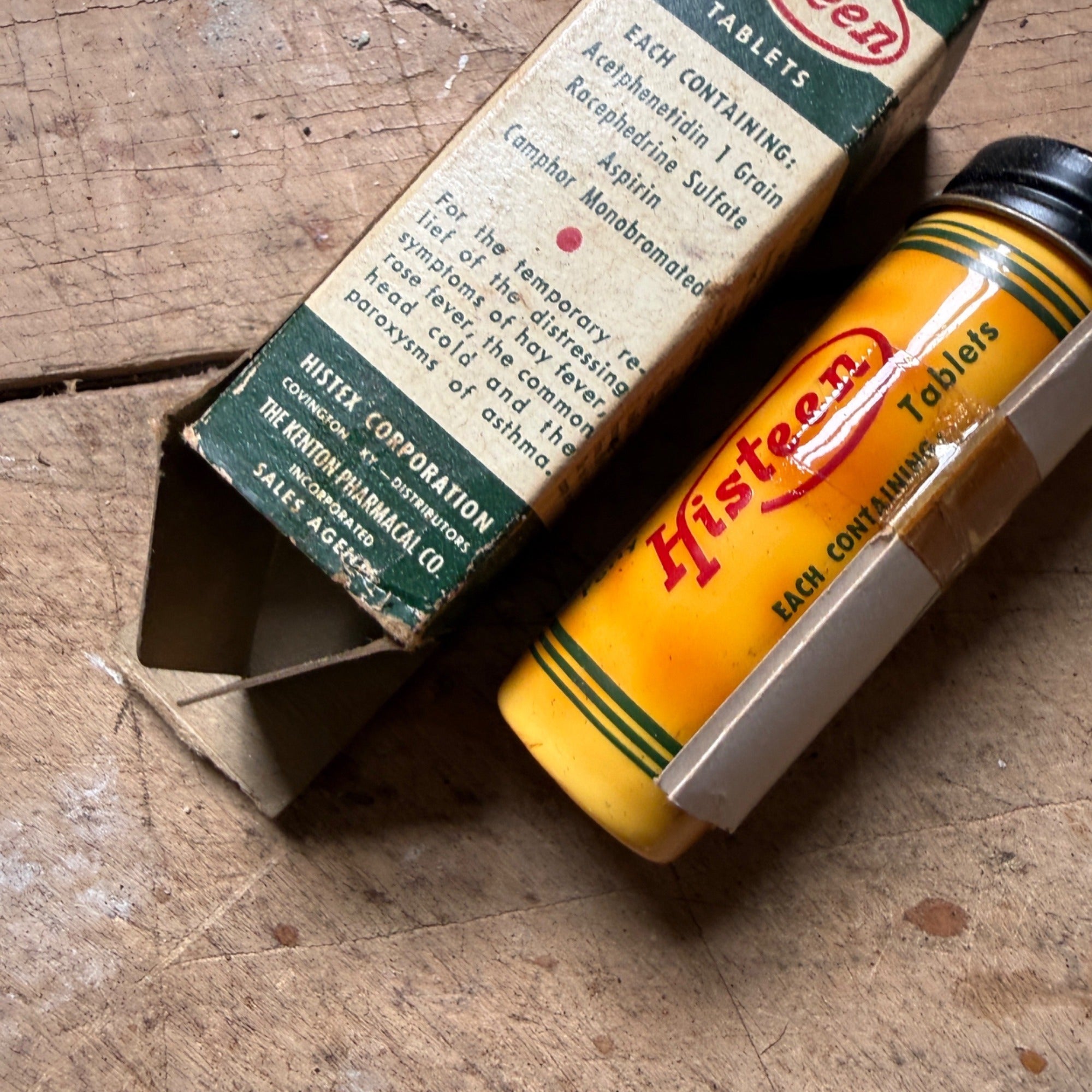 Vintage Histeen Tablets Medicine Tube Box Histex Corp Hay Fever Cold Remedy