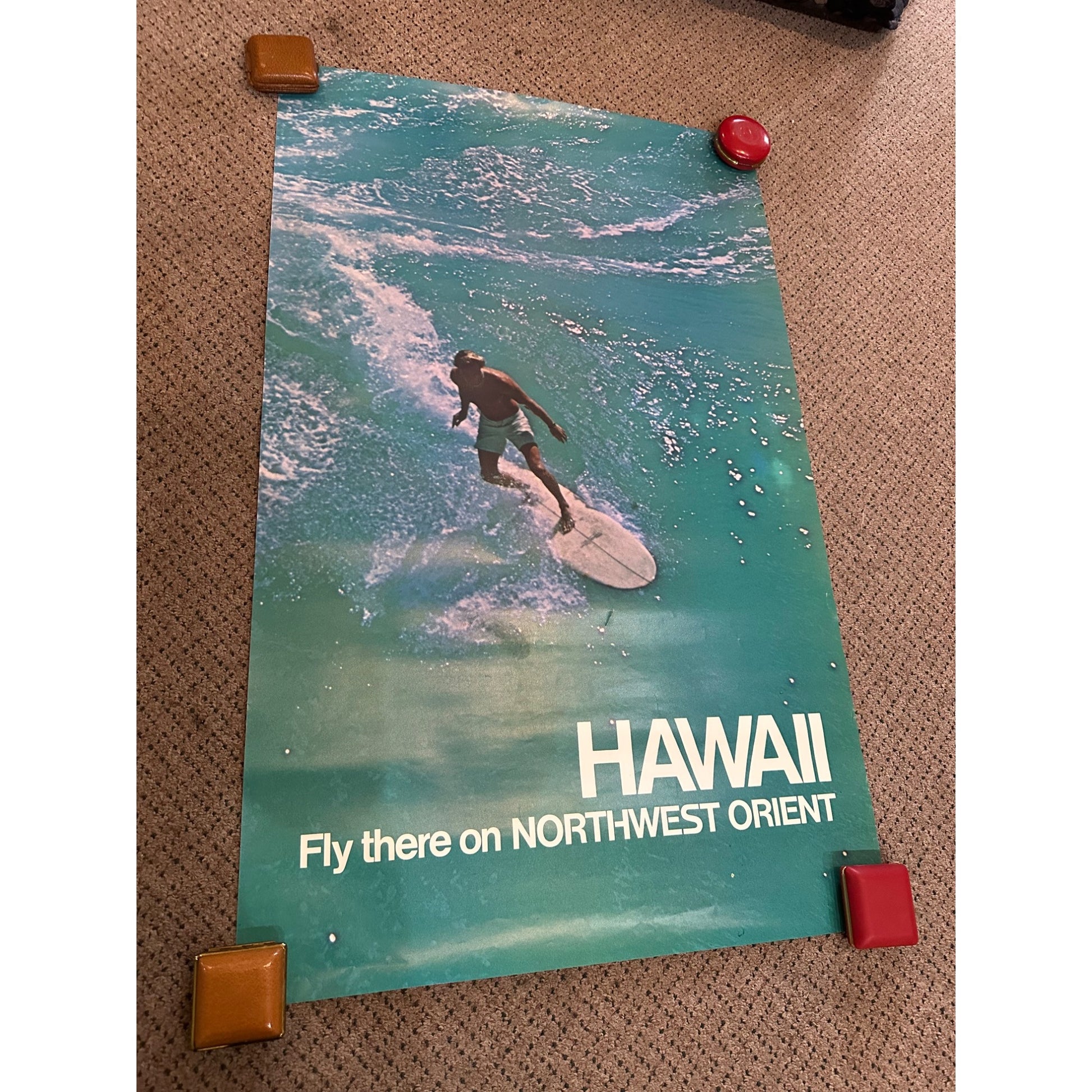 RARE Original Vintage Fly Northwest Orient Airlines Hawaii Poster Airport Travel