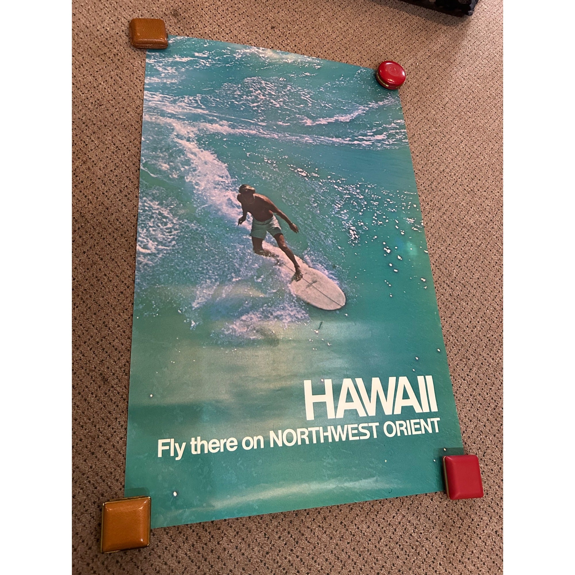 RARE Original Vintage Fly Northwest Orient Airlines Hawaii Poster Airport Travel