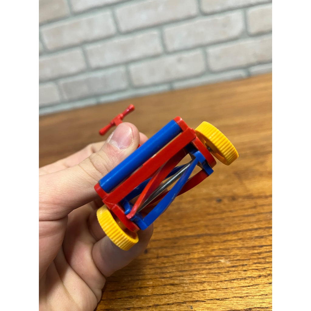Vintage Ideal Dollhouse Plastic Push Lawn Mower Red Yellow + Blue