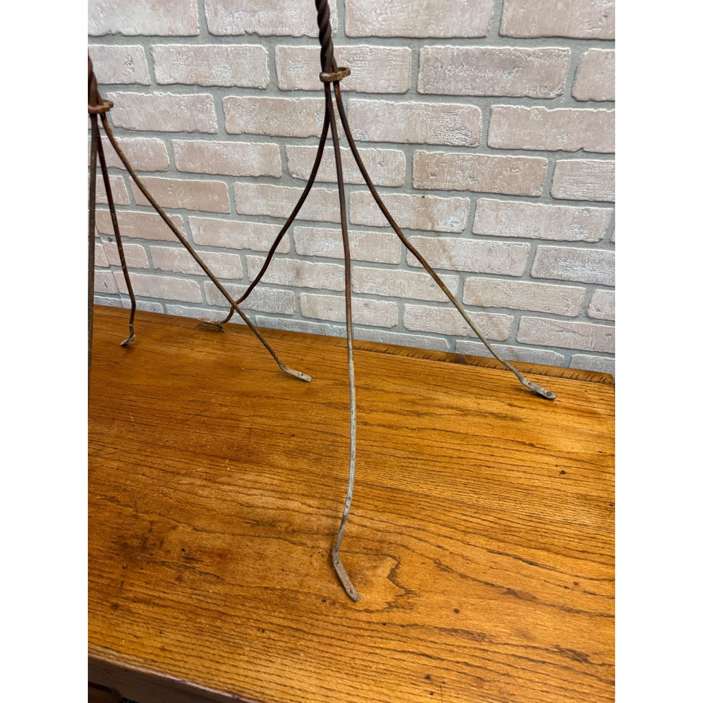 Pair Antique Lightning Rod Tripod Stands Twisted Wrought Iron Barn Roof Finials