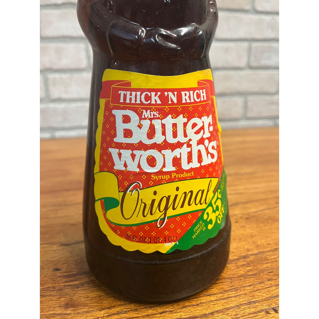 Vintage Mrs. Buttersworth Maple Syrup Amber Brown Glass Bottle w/ Label 36oz