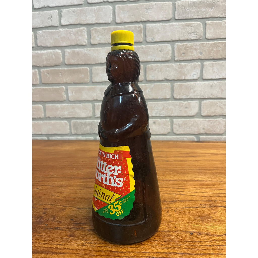Vintage Mrs. Buttersworth Maple Syrup Amber Brown Glass Bottle w/ Label 36oz