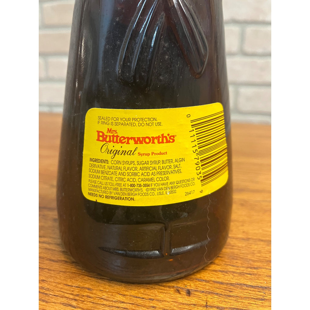 Vintage Mrs. Buttersworth Maple Syrup Amber Brown Glass Bottle w/ Label 36oz