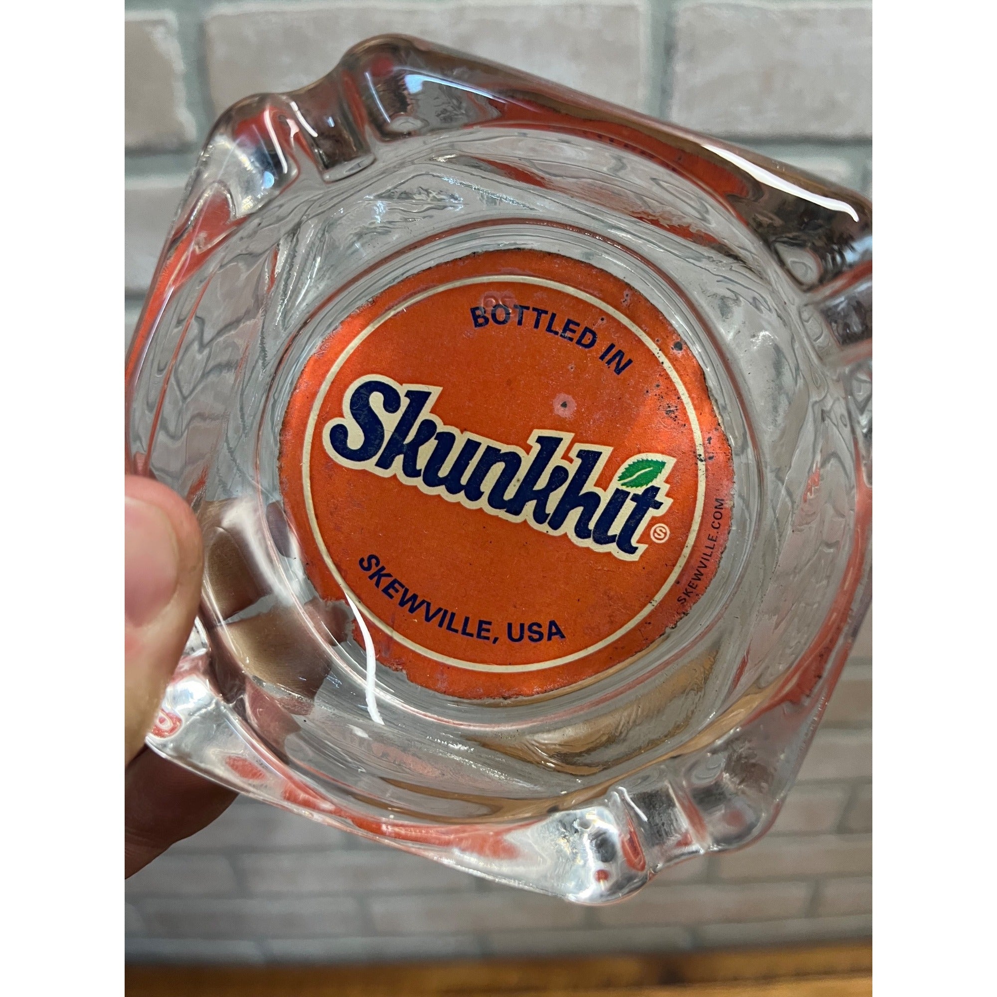Vintage Skunkhit Bottled in Skewville USA Glass Ashtray Limited Ed. Art Artisit