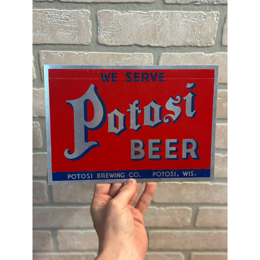 Vintage 1940s We Serve Potosi Beer Aluminum Advertising Sign Wisconsin WI Wis