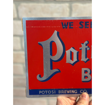 Vintage 1940s We Serve Potosi Beer Aluminum Advertising Sign Wisconsin WI Wis