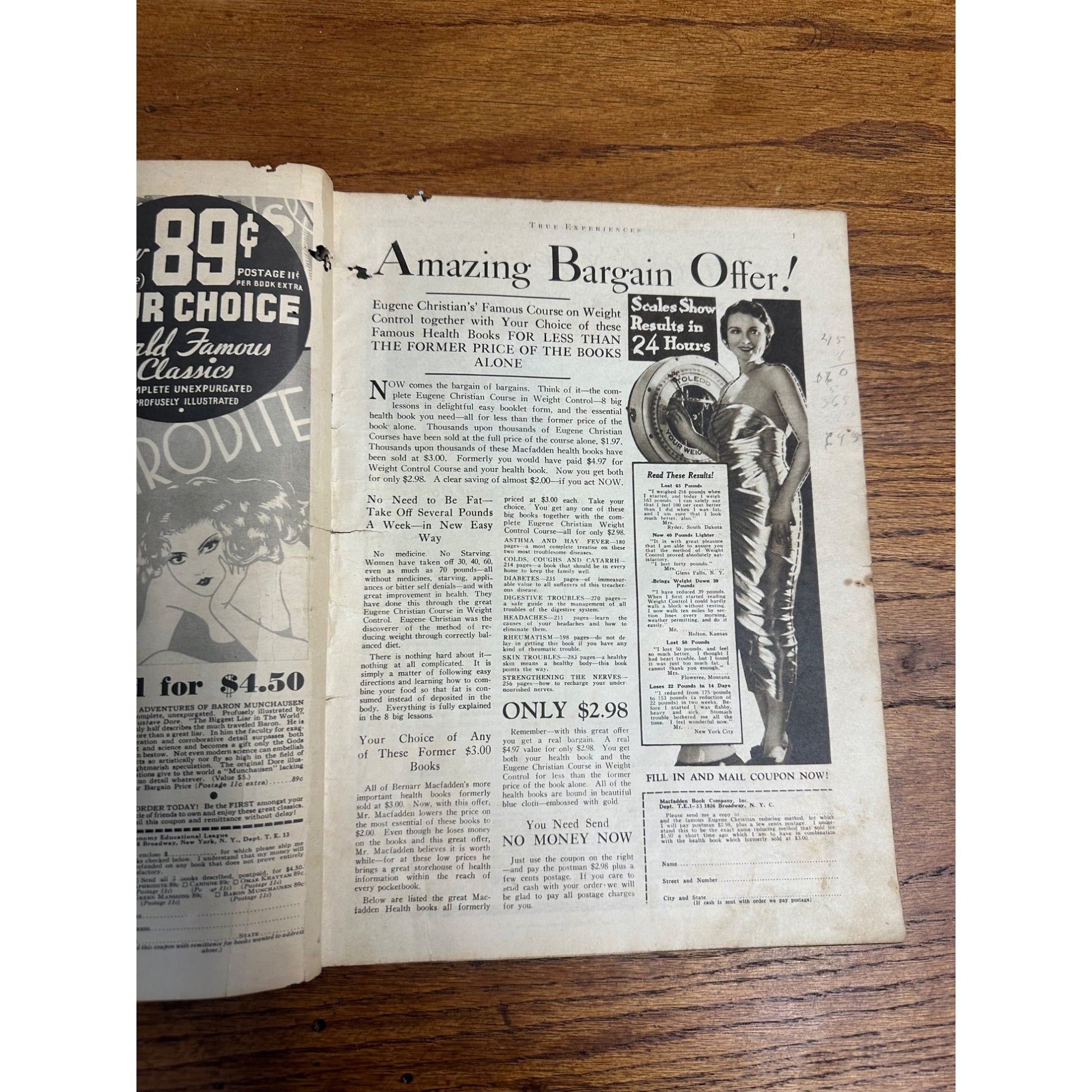 Vintage True Experiences Life & Love Stories Pulp Magazine January 1933