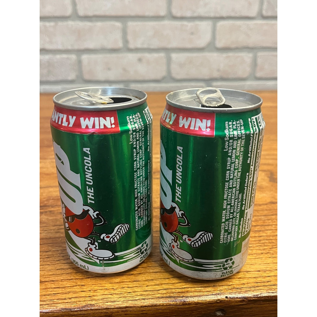 Vintage 1994 7UP Uncola Island Sweepstakes Promo Soda Cans (2) Empty Retro