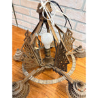 Antique 1930s Art Deco Skyscraper Polychrome 5 Slip Shade Chandelier Geometric
