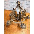 Antique 1930s Art Deco Skyscraper Polychrome 5 Slip Shade Chandelier Geometric