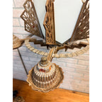 Antique 1930s Art Deco Skyscraper Polychrome 5 Slip Shade Chandelier Geometric