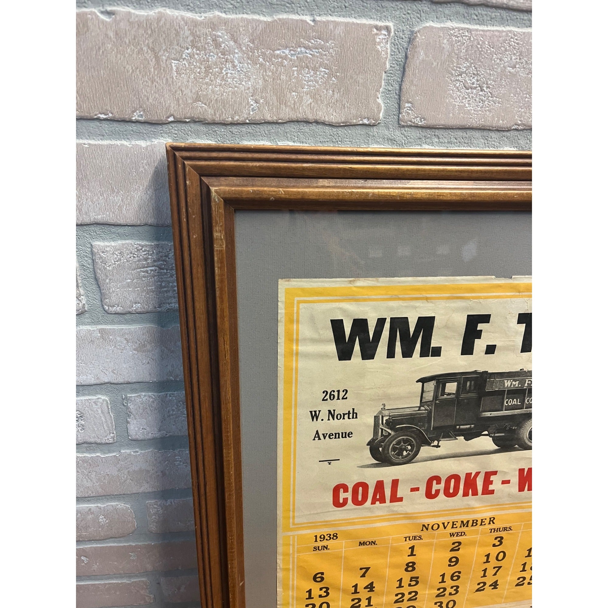 Vintage 1938 Wm. Thiel Coal Wood Advertising Calendar Sign Litho Milwaukee WI