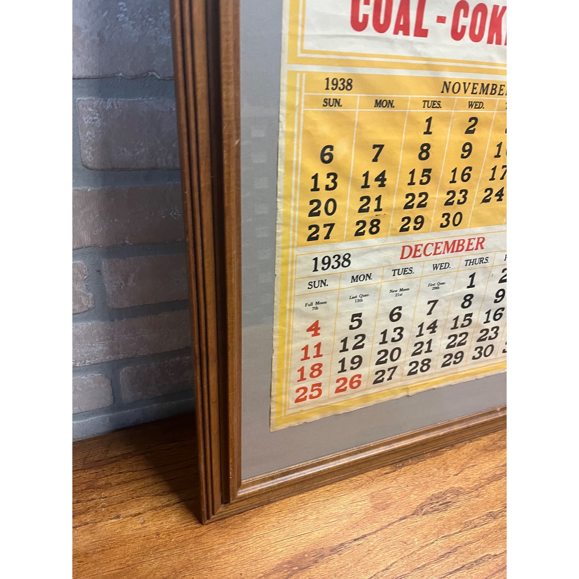 Vintage 1938 Wm. Thiel Coal Wood Advertising Calendar Sign Litho Milwaukee WI