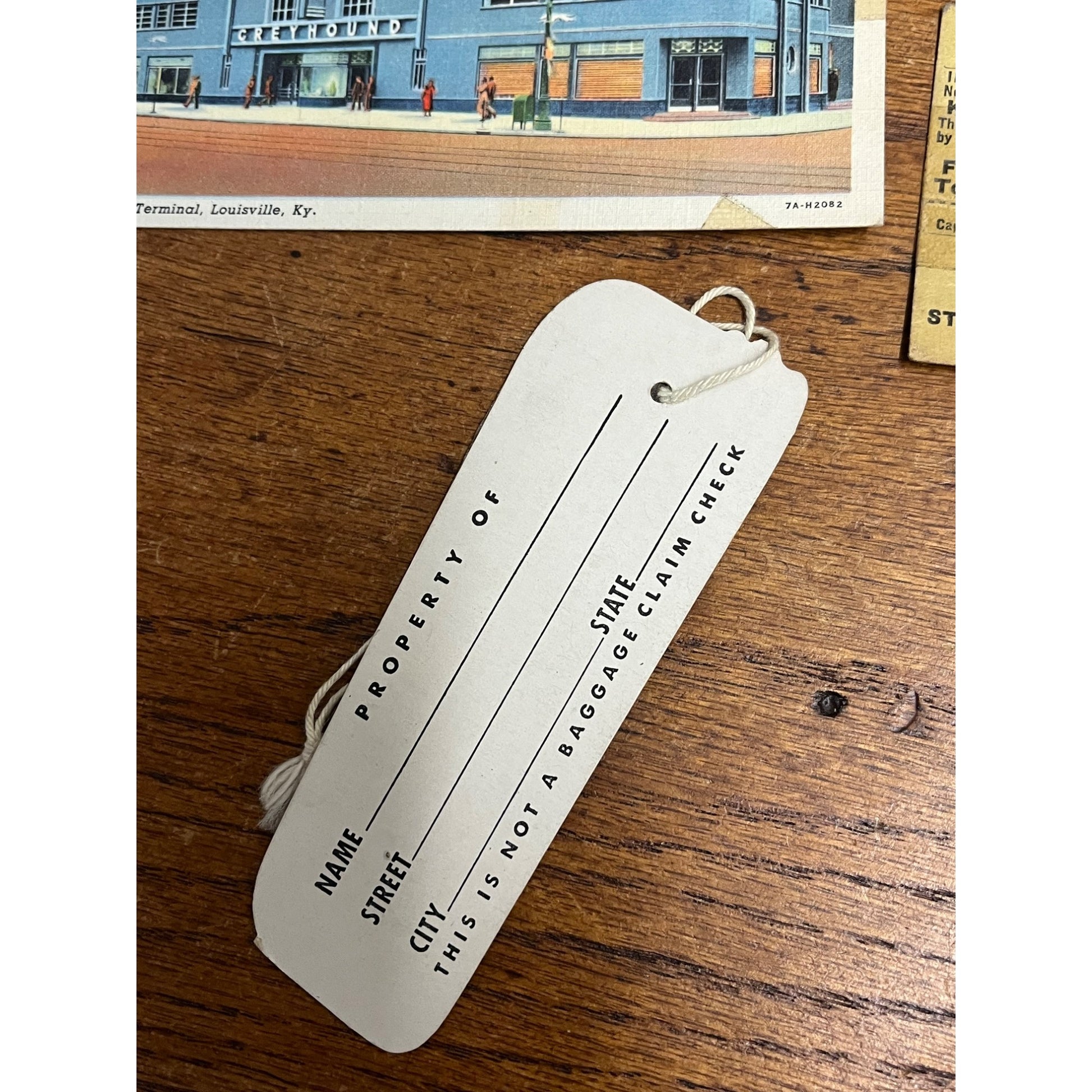 Vintage 1950s Greyhound Line Bus Luggage Tag Diecut + Postcard & Ticket