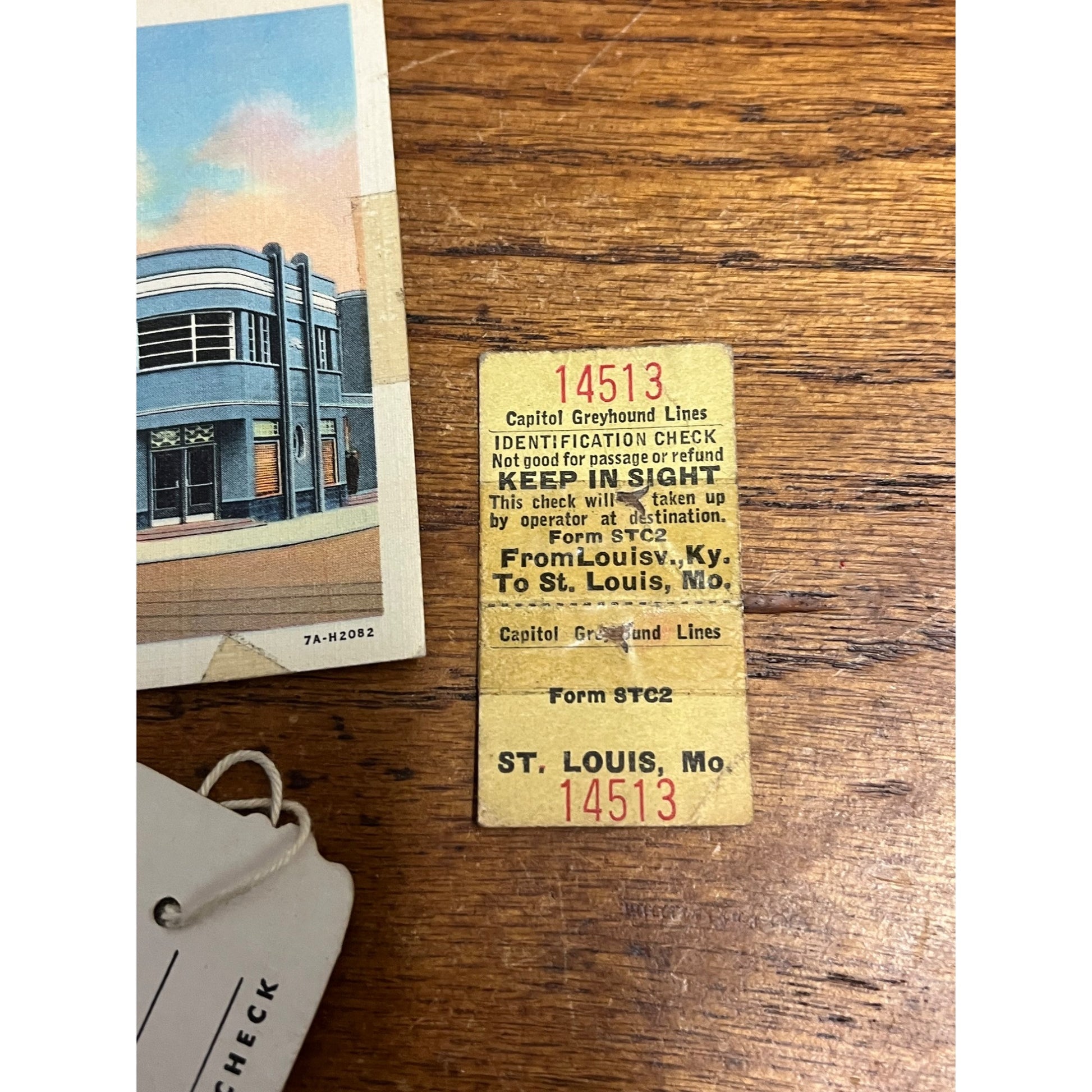 Vintage 1950s Greyhound Line Bus Luggage Tag Diecut + Postcard & Ticket