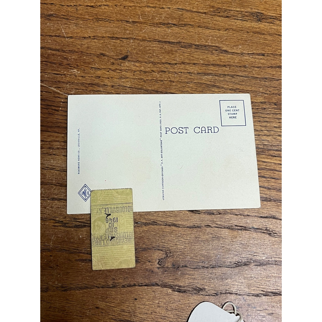 Vintage 1950s Greyhound Line Bus Luggage Tag Diecut + Postcard & Ticket