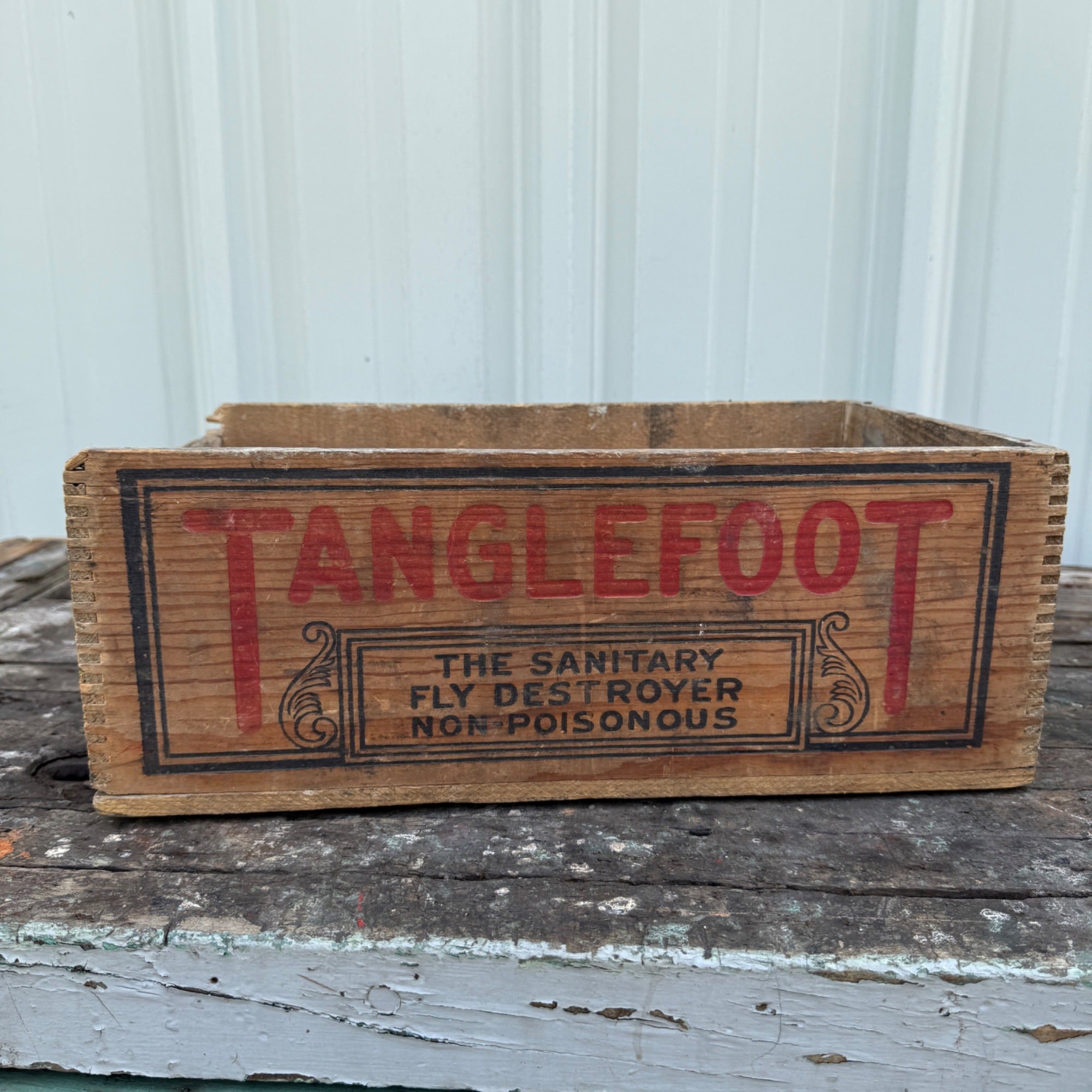 Vintage Tanglefoot Fly Paper Box Antique Wood Wooden Box Crate